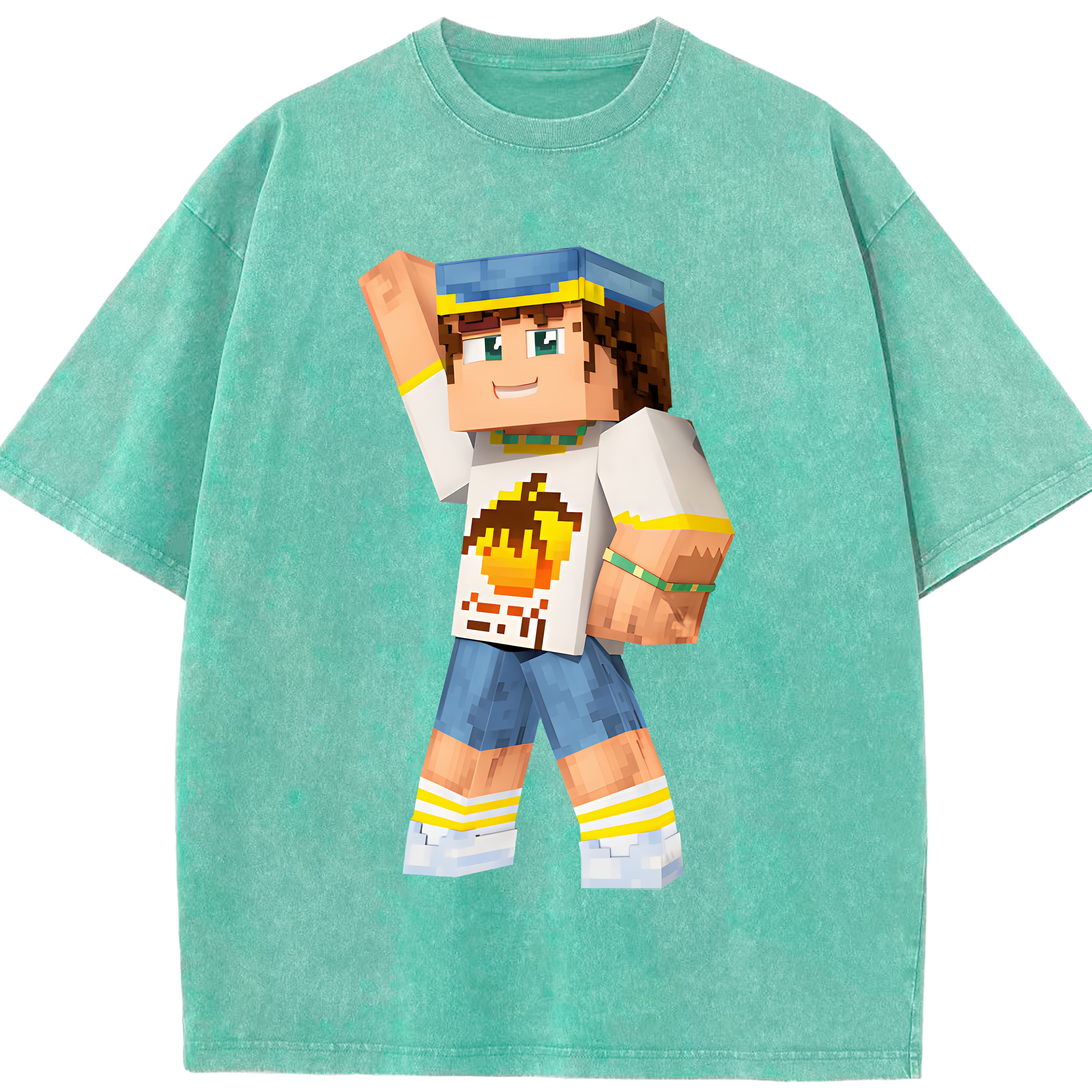 （画像用） マインクラフト ブロックの世界 Minecraft MC Block world 綿100% ヴィンテージ風 半袖Tシャツ（フロントプリント）
